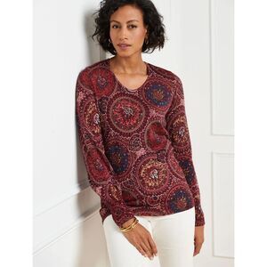 EUC Womens Talbots pure 100% merino wool balloon sleeve‎ sweater Paisley size M